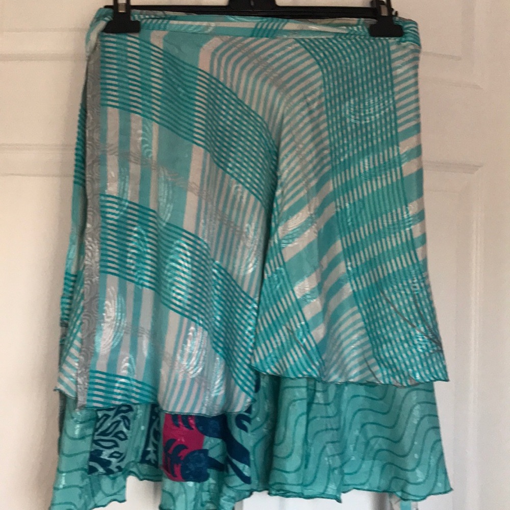 Sari wrap skirt, reversible, blues